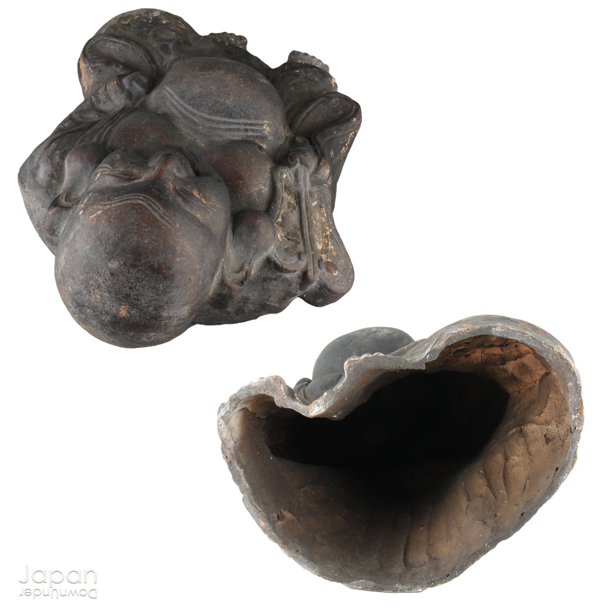 A wonderful piece of history, this charming 1800’s clay doll, shaped as Hotei, is the god of contentment and happiness and the guardian of children. This unique Shinto amulet is a rare find, adding a touch of whimsy and protection to your home.