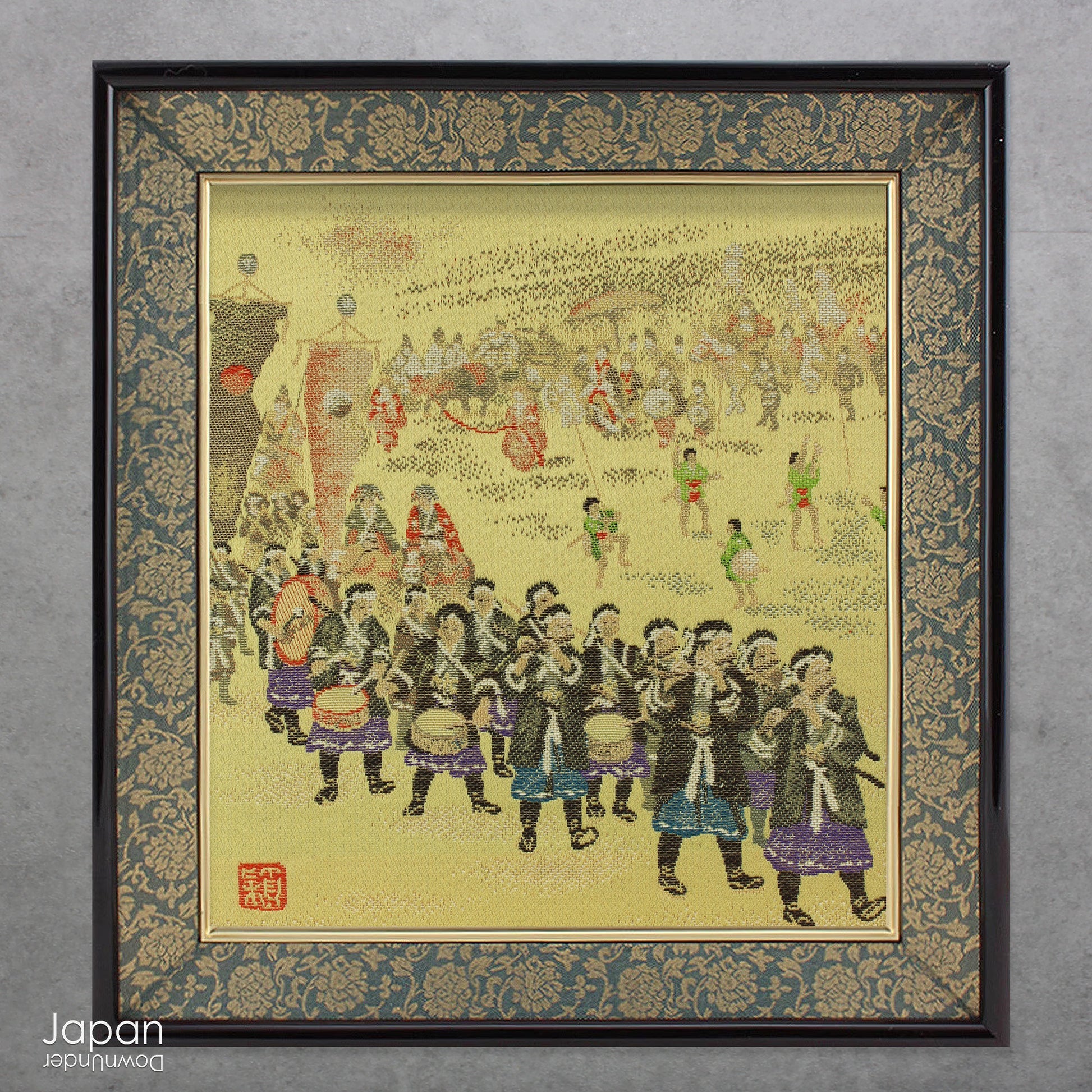 Elevate your space with the quiet elegance of Japanese tradition through this exquisite vintage silk tapestry - an Aya Nishijin-ori masterpiece - expertly woven and mounted on a classic shikishi art board. Glistening silk threads, delicate gold accents, and a richly hued palette draw the viewer in, making this a striking focal point for any interior and a true gem for admirers of fine Japanese craftsmanship.