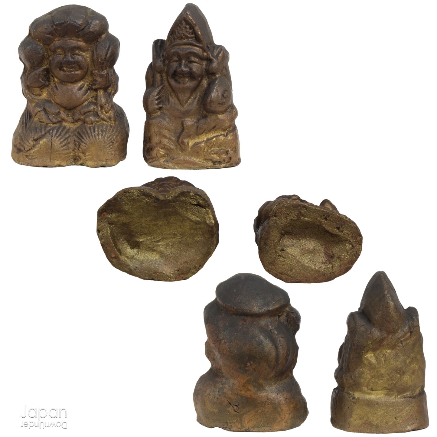 A perfect addition to your spiritual space, this quaint rustic antique Shinto shrine, made to be placed on the kamidana (god shelf), houses the lucky god Ebisu and Daikoku. The charming hand crafted god house embodies the essence of Shinto folk faith