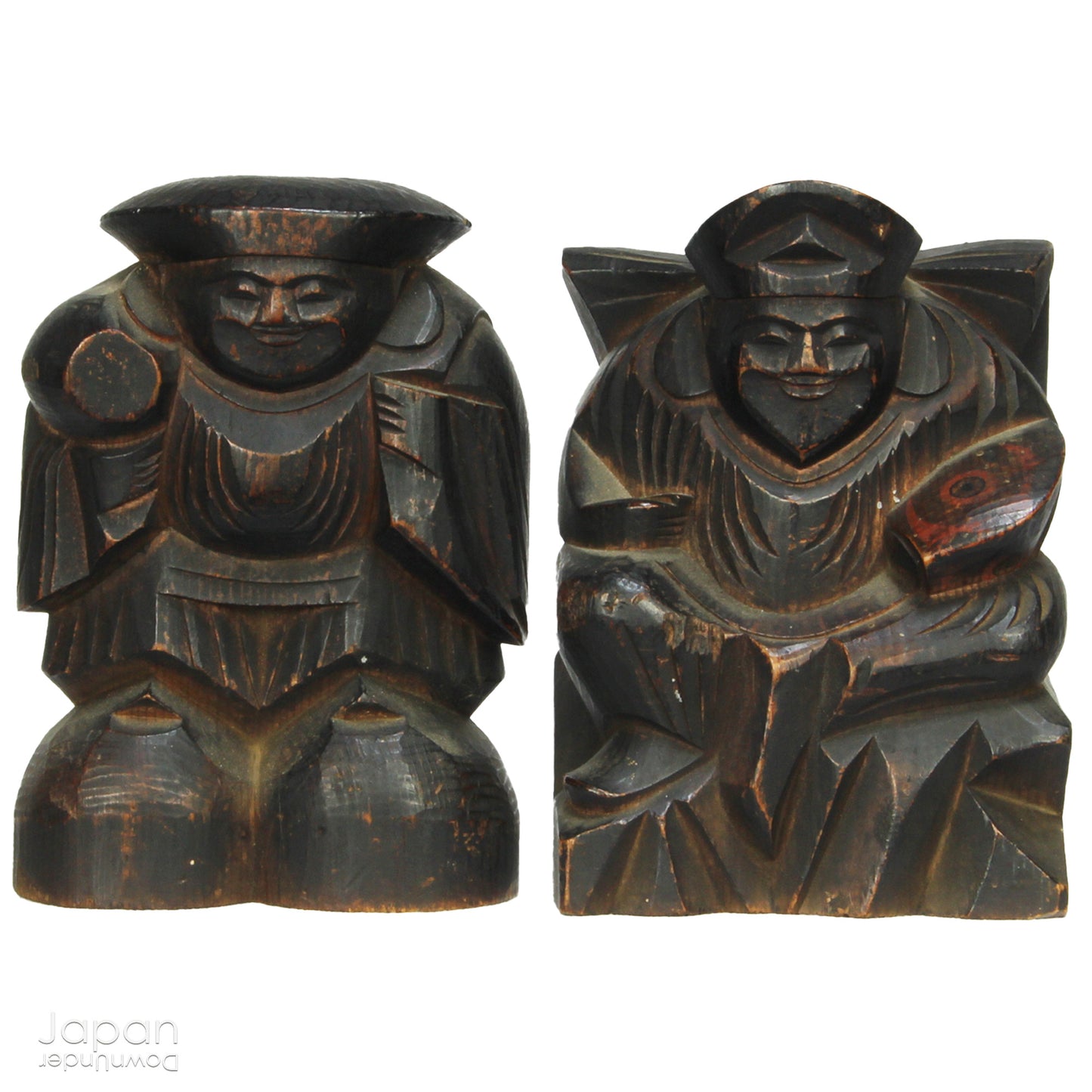 Experience the profound spirituality and artistry of Japan with this authentic Shinto folk faith shrine, dating back to the Meiji era. Perfectly suited for your own kamidana (god shelf) or as a sacred focal point within your home, this antique shrine honors the beloved lucky gods Ebisu and Daikoku - symbols of prosperity, good fortune, and well-being.