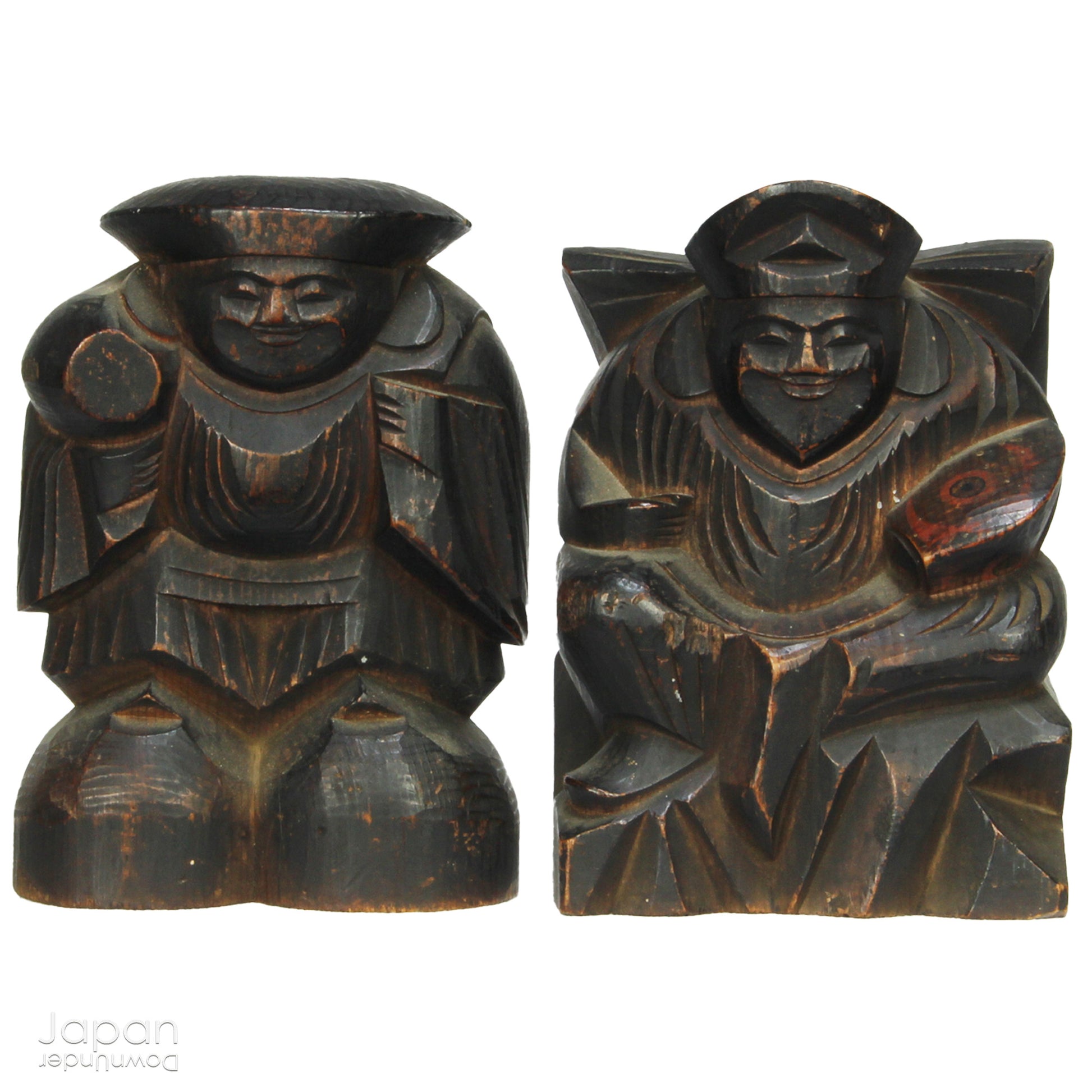 Experience the profound spirituality and artistry of Japan with this authentic Shinto folk faith shrine, dating back to the Meiji era. Perfectly suited for your own kamidana (god shelf) or as a sacred focal point within your home, this antique shrine honors the beloved lucky gods Ebisu and Daikoku - symbols of prosperity, good fortune, and well-being.