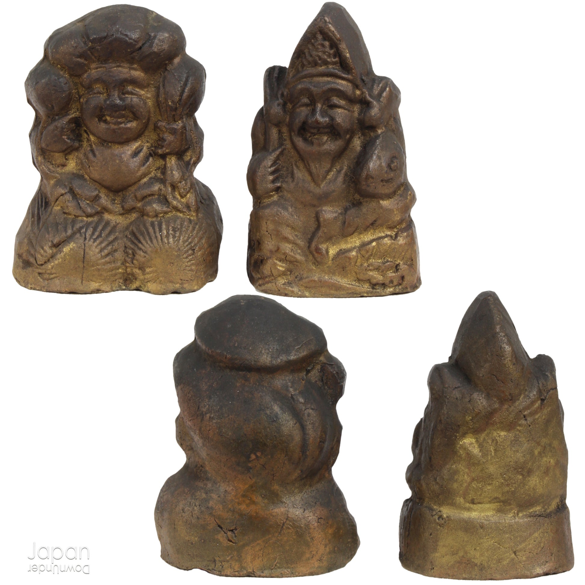 A perfect addition to your spiritual space, this quaint rustic antique Shinto shrine, made to be placed on the kamidana (god shelf), houses the lucky god Ebisu and Daikoku. The charming hand crafted god house embodies the essence of Shinto folk faith