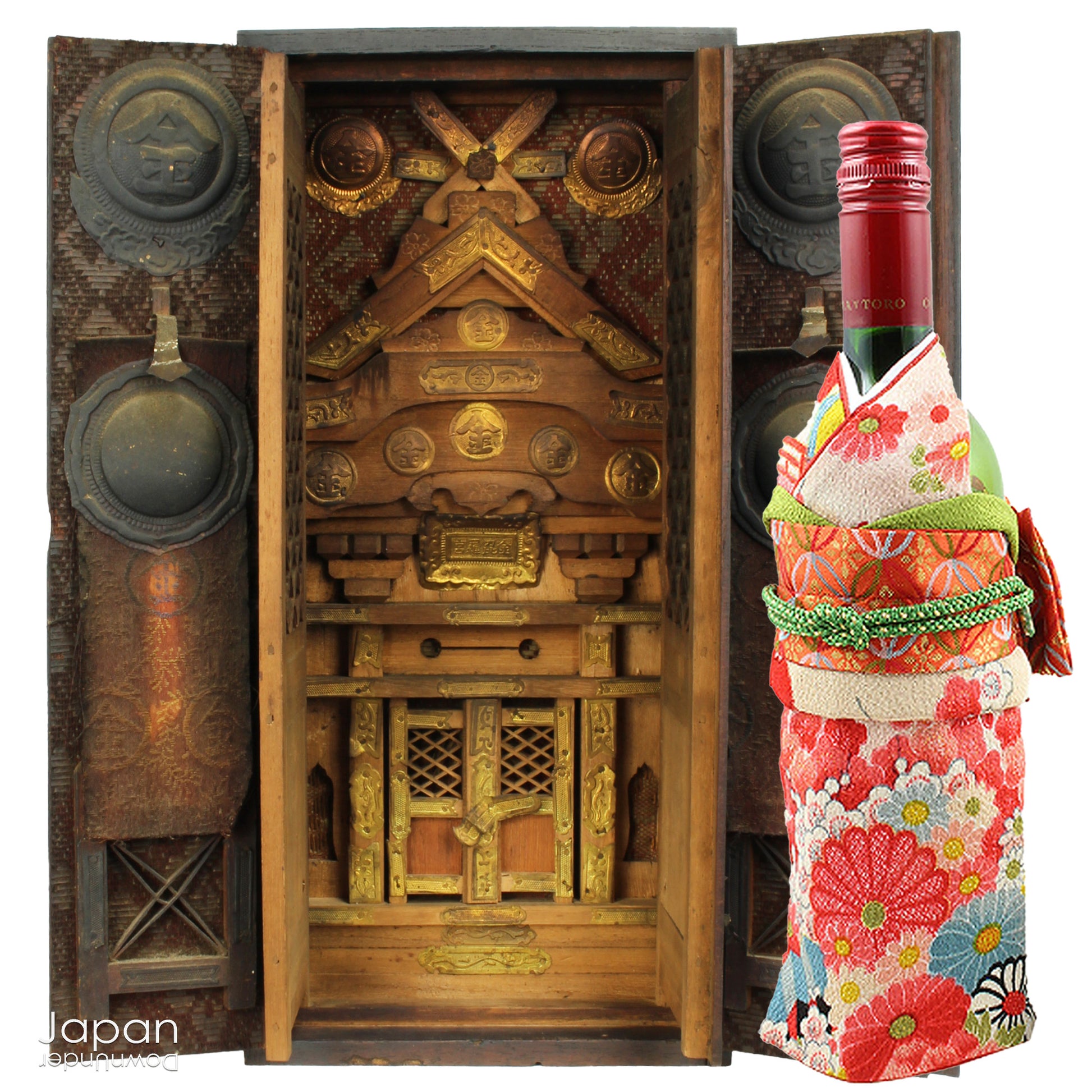 Bring a sense of spiritual heritage and timeless beauty into your space with this rare Meiji era antique Japanese Kamidana Shinto shrine, a scaled-down replica of the revered Konpira Shrine. Steeped in tradition and believed to offer prosperity in business and protection to sea travelers, fishermen, and sailors, this piece carries deep cultural and spiritual significance - a truly unique addition to any home or collection.