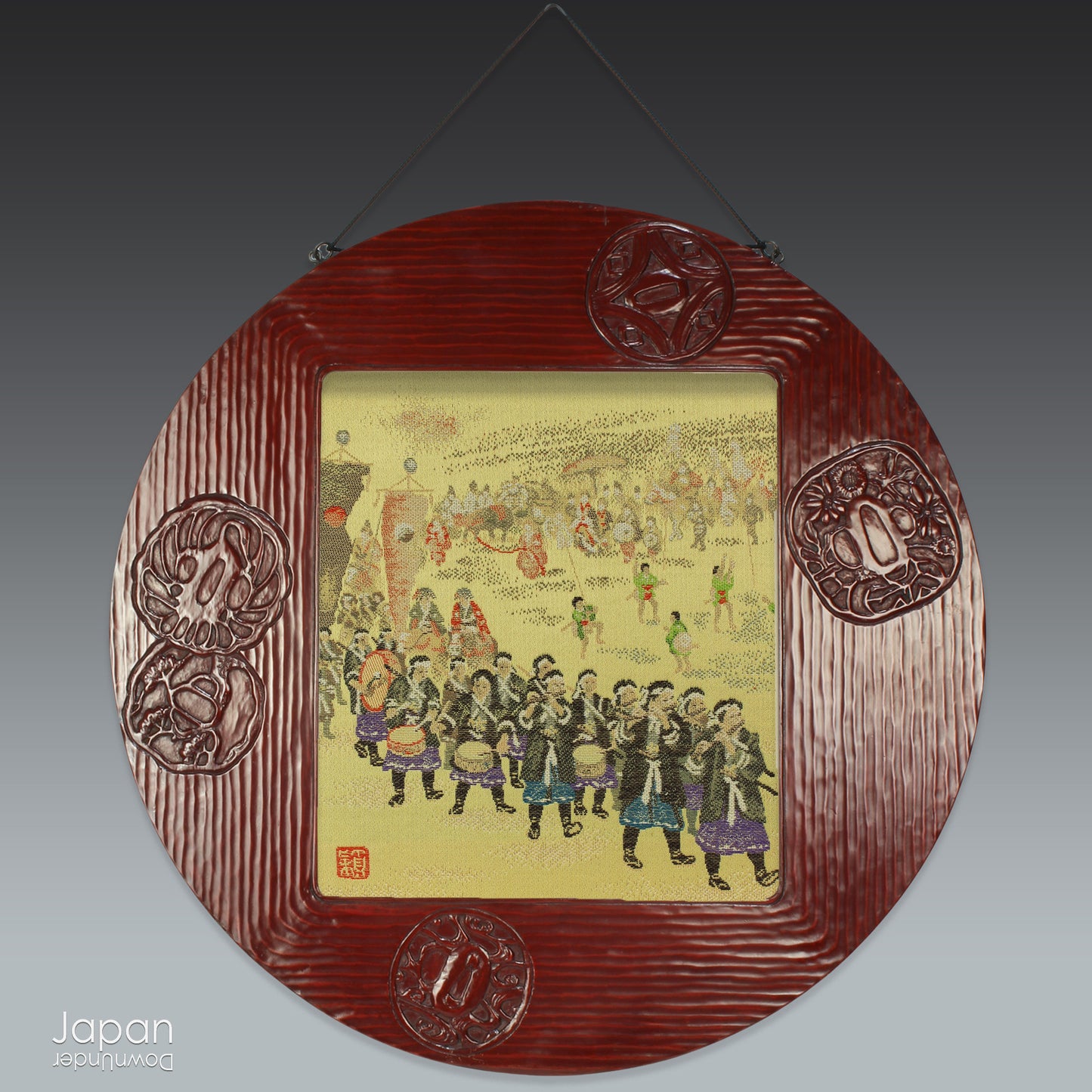 Elevate your space with the quiet elegance of Japanese tradition through this exquisite vintage silk tapestry - an Aya Nishijin-ori masterpiece - expertly woven and mounted on a classic shikishi art board. Glistening silk threads, delicate gold accents, and a richly hued palette draw the viewer in, making this a striking focal point for any interior and a true gem for admirers of fine Japanese craftsmanship.