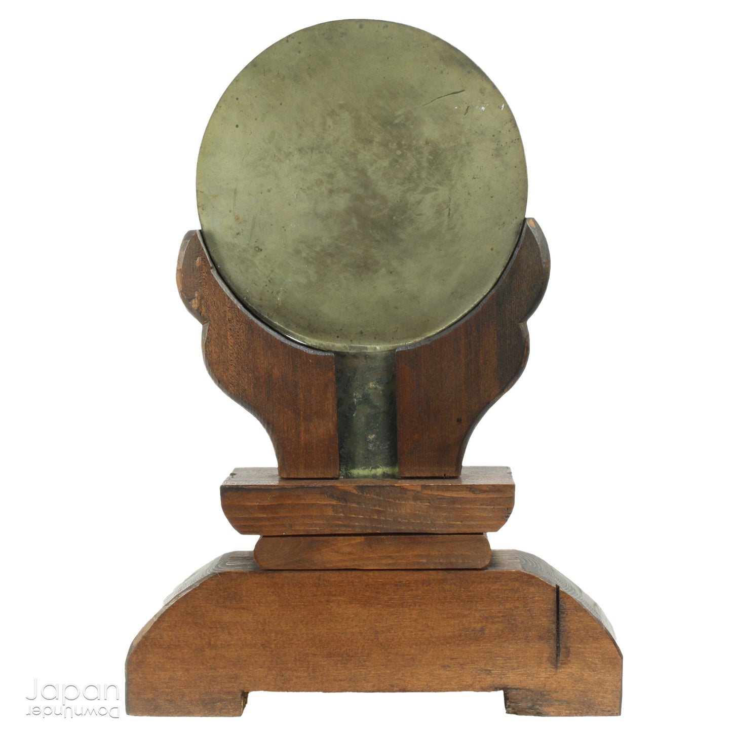 Infuse your spiritual setting with history and reverence through this traditional Japanese Shinto home altar mirror, or shinkyo, set within a hand-carved wooden stand. Once placed on the kamidana - the household altar of a historic Japanese home - this piece carries a deep sense of presence and cultural heritage.