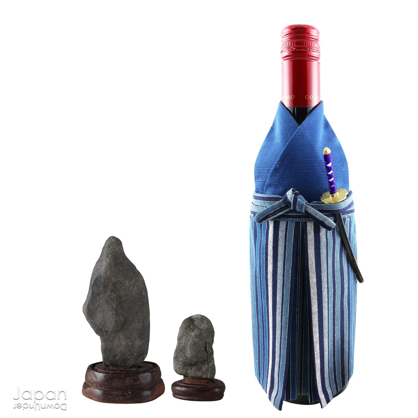 miniature japanese suiseki pair on handcrafted wood stands - meditation and power stones
