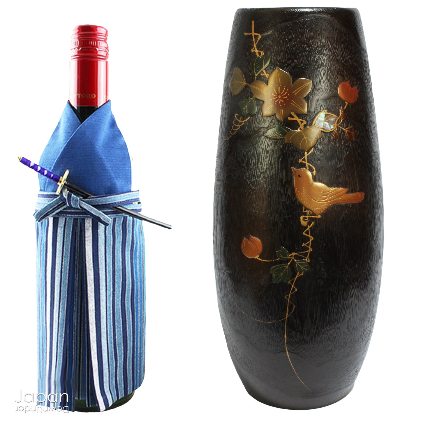 Infuse your space with natural beauty and artisanal charm with this vintage wood vase, adorned with delicate bird and flower motifs in traditional Japanese lacquer. A true celebration of craftsmanship, this handcrafted piece is perfect for displaying fresh seasonal blooms or standing gracefully on its own as a decorative accent.
